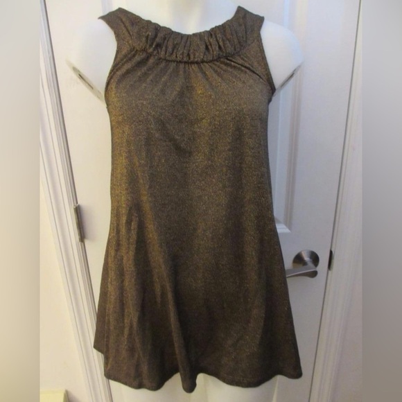 Vintage Havana Bronze Shimmer Sleeveless Top Y2K Metallic Glam Party Chic Small - Picture 3 of 11